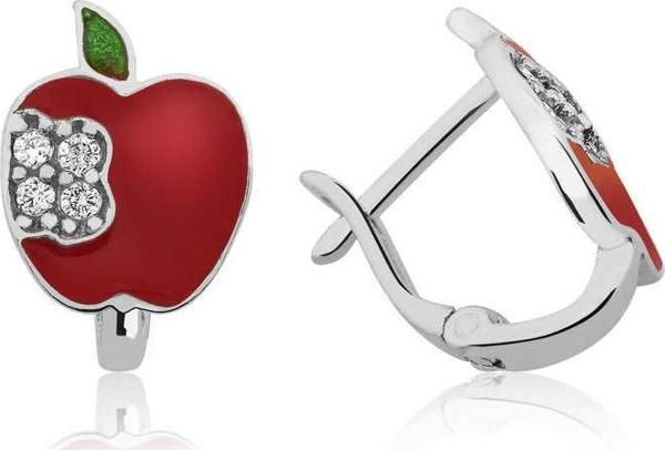Gümüş Kırmızı Elma Çoçuk Küpesi SL6300 - Image 1