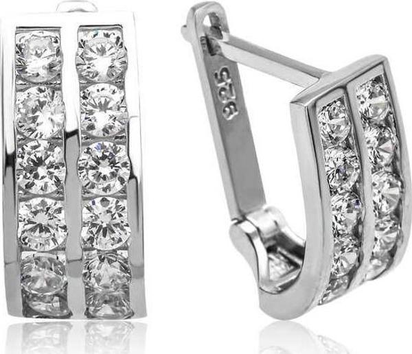 Gümüş Çift Sıra Beyaz Taşlı J Kadın Küpe  SL5093 - Image 1