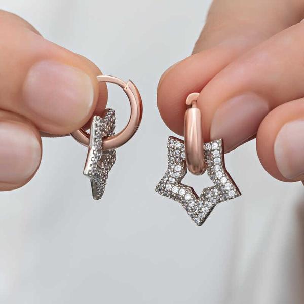 Gümüş Rose Sallantılı Yıldız Kadın Küpe SL6878 - Image 1