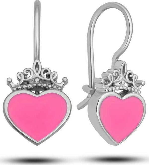 Gümüş Pembe Kalp Sallantılı Çocuk Küpe SL5764 - Image 1