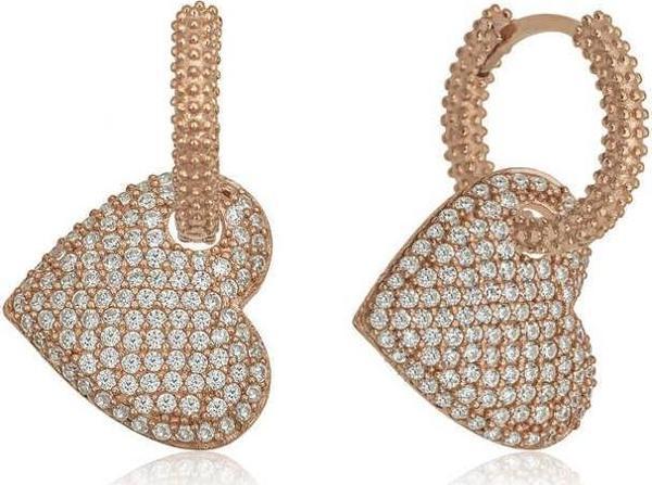 Gümüş Rose Halka Kalp Bayan Küpe SL4284 - Image 1