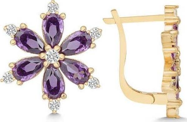 Gümüş Gold Mor Lotus Çiçeği Kadın Küpe SL5470 - Image 1