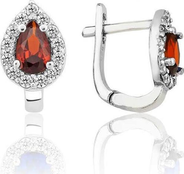 Gümüş Kırmızı Taşlı Damla J Kadın Küpe SL5657 - Image 1