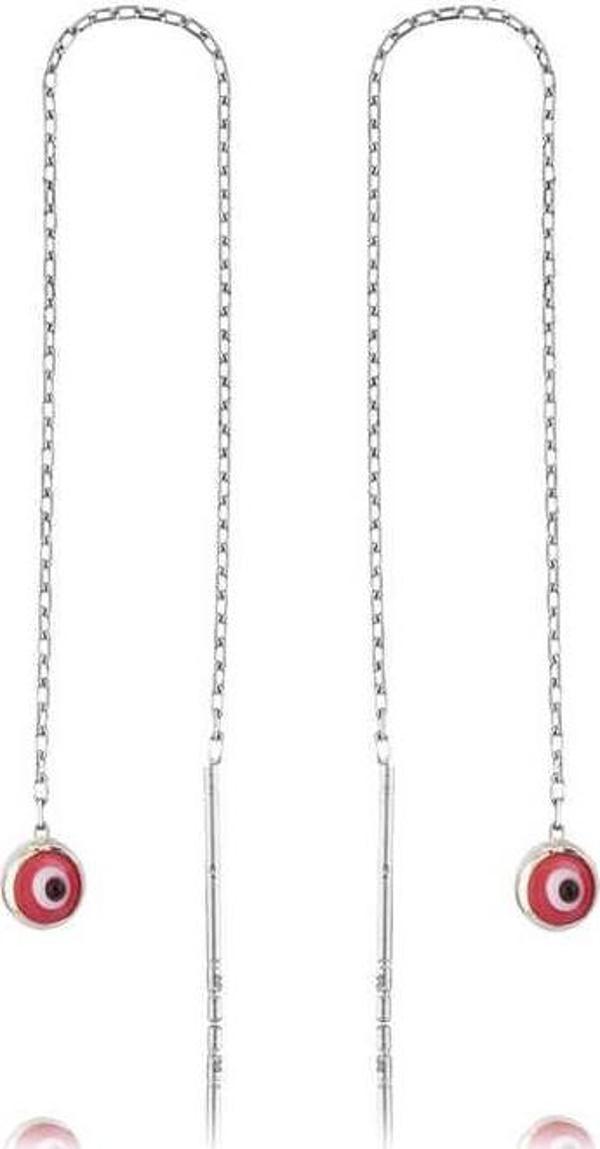 Gümüş Zincirli Pembe Nazar Küpe SL2081 - Image 1