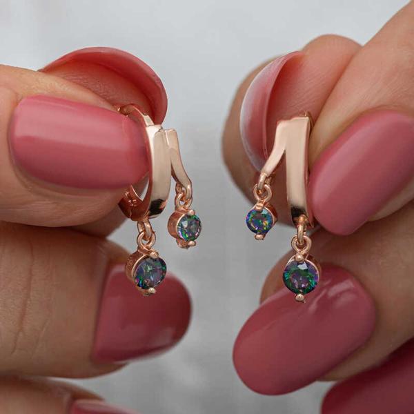 Gümüş Rose Sallantılı Mistik Topaz Kadın Küpe SL6596 - Image 1