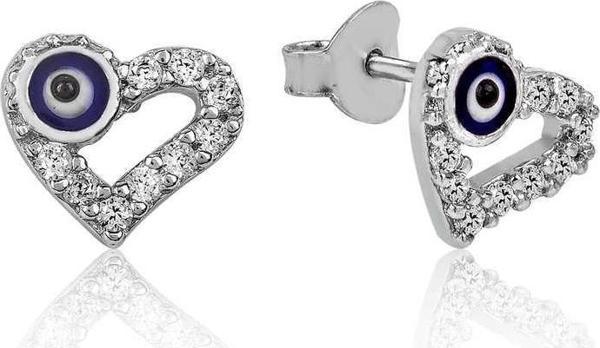 Gümüş Kalpli Nazar Çivili Küpe SL2168 - Image 1