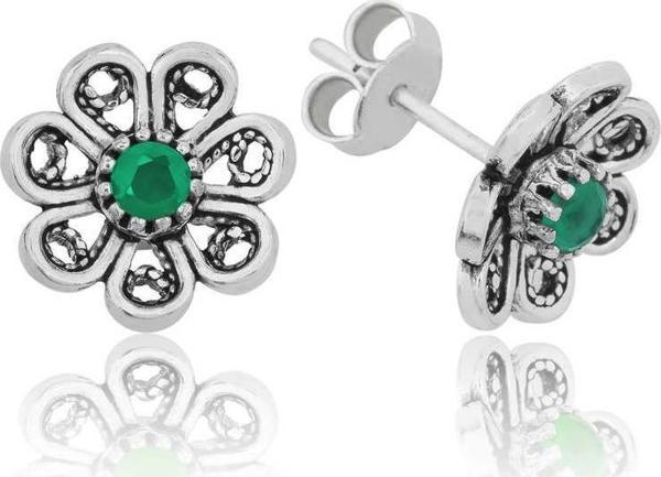 Gümüş Yeşil Telkari Çiçek Çivili Küpe SL2201 - Image 1