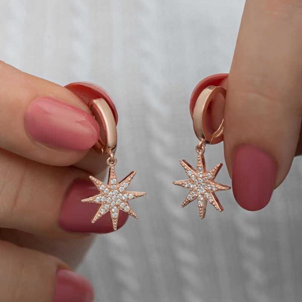 Gümüş Rose Sallantılı Kutup Yıldızı Kadın Küpe  SL6594 - Image 1