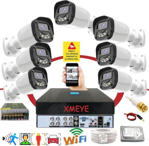 7 li Araç İnsan Yüz Tanımalı Hareket Algılayan 5 MP Lens 4 Warm Led Gece Renkli Kamera Seti 2304W - Image 1
