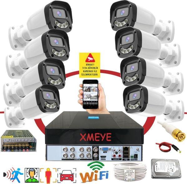 8 li Araç İnsan Yüz Tanımalı Hareket Algılayan 5 MP Lens 4 Warm Led Gece Renkli Kamera Seti 2304W - Image 1