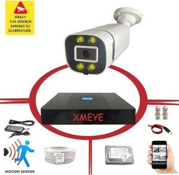 Bises 1 Kameralı Hareket Algılayan 5 MP Lens 4 Warm Led Gece Renkli Gösteren Güvenlik Kamerası Seti BS 604W - Image 1