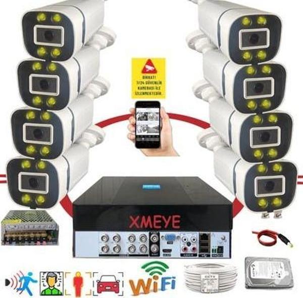 Bises 8 li Araç Yüz ve İnsan Tanımalı Hareket Algılayan 5 MP Lens 4 Warm Led Gece Renkli Gösteren Güvenlik Kamera Seti BS604W - Image 1