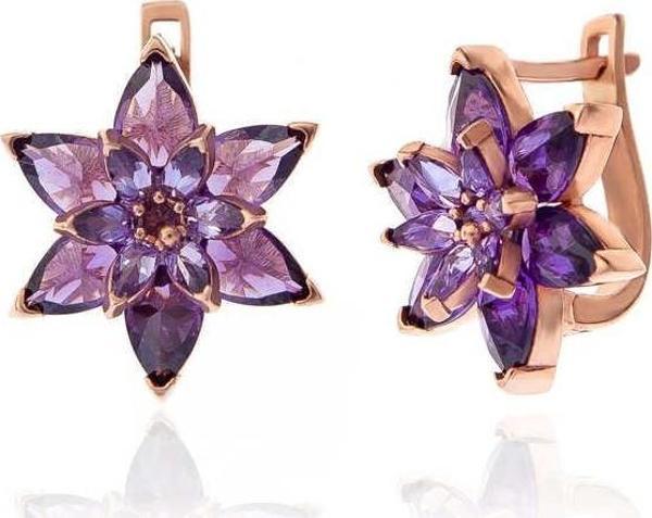 Gümüş Rose Mor Lotus Çiçeği Kadın Küpe SL5447 - Image 1
