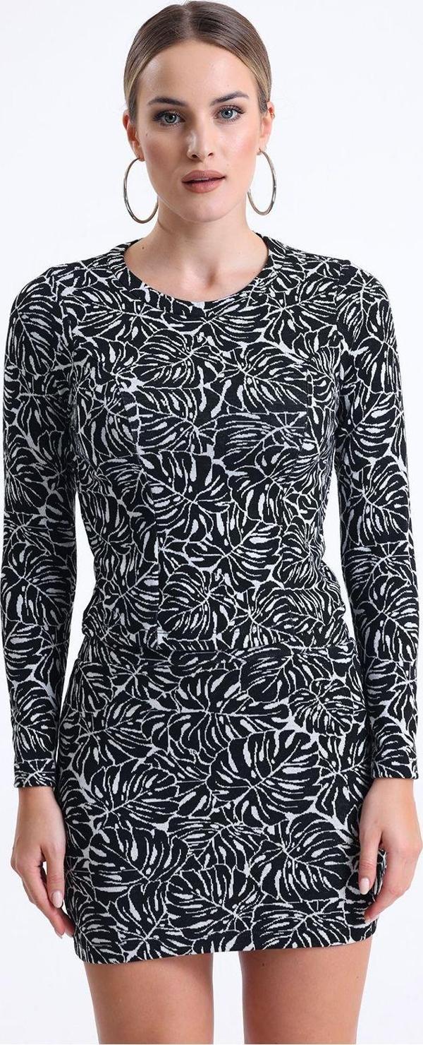 Sense Uzun Kol Jakarlı Bluz | Blz35200 Siyah-Ekru - Image 1