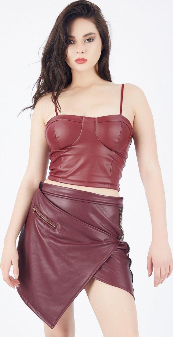 Sense İçi Süet Dışı Deri Etek | Etk32339 Bordo - Image 1