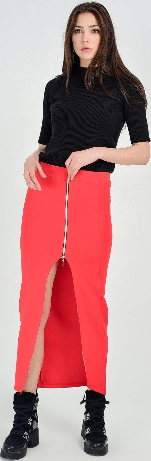 Sense Etek - Tek Paça Pantolon Görünümlü Etek | Etk31579 Kırmızı - Image 1