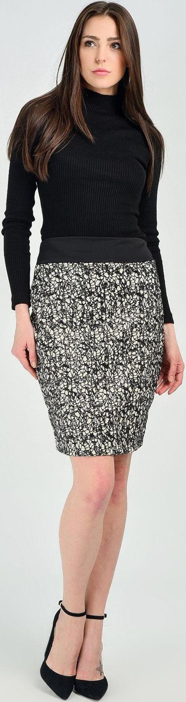 Sense Etek - Ön File Payet Arka Dalgıc Etek | Etk31448 Siyah - Image 1