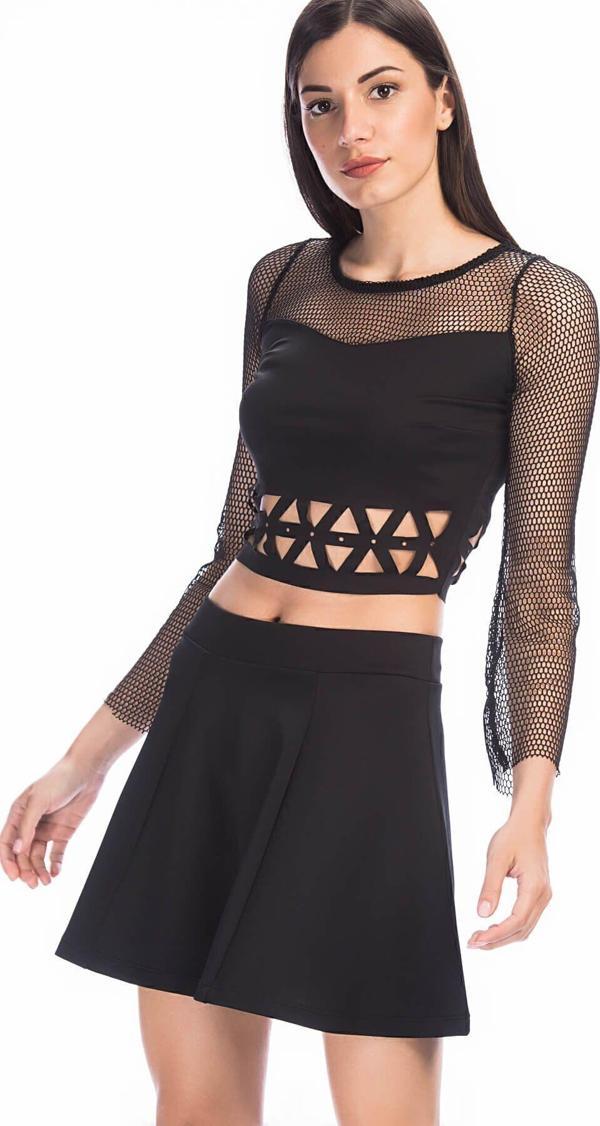 Sense Scuba Volanlı Diz Üstü Etek | Etk13994Uz Siyah - Image 1