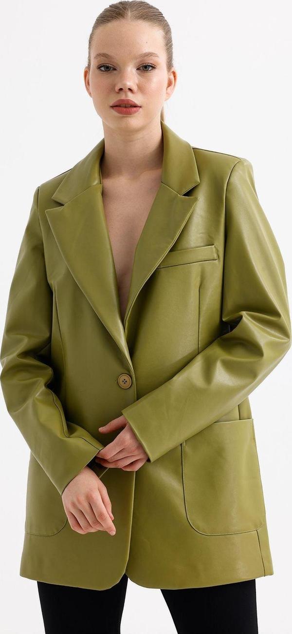 Sense Kadın Suni Deri Ceket | Ckt33554 Yağ Yeşili - Image 1