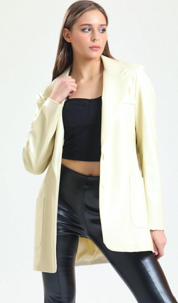 Sense Kadın Suni Deri Ceket | Ckt33554 Ekru - Image 1