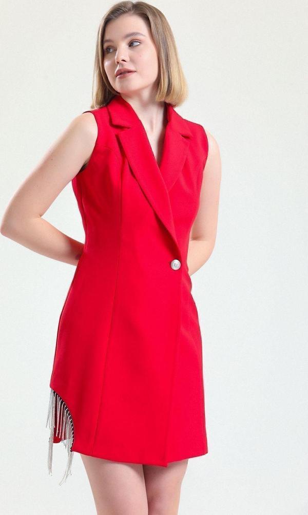 Sense Zincir Detaylı Içi Astarlı Kolsuz Hürrem Ceket | Ckt34314 Kırmızı - Image 1