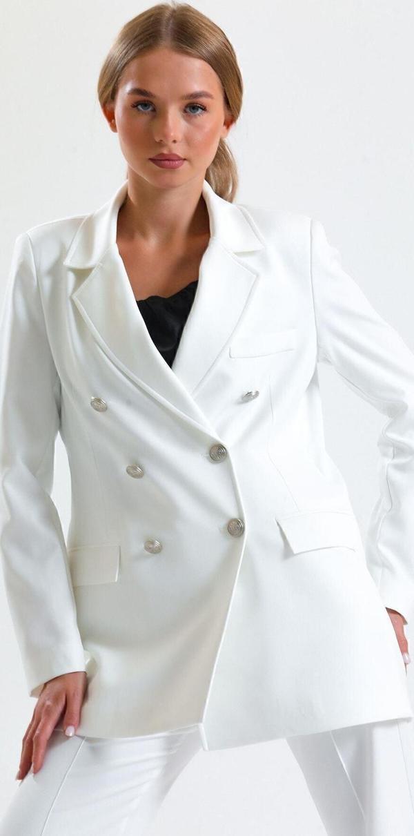 Sense İçi Astarlı Hürrem Kumaş Oversize Blazer Ceket | Ckt34236 Ekru - Image 1