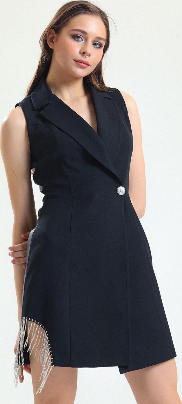 Sense Zincir Detaylı Içi Astarlı Kolsuz Hürrem Ceket | Ckt34314 Siyah - Image 1