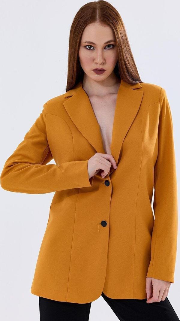 Sense Astarlı  Düğmeli Scuba Krep Ceket | Ckt35446 Safran - Image 1