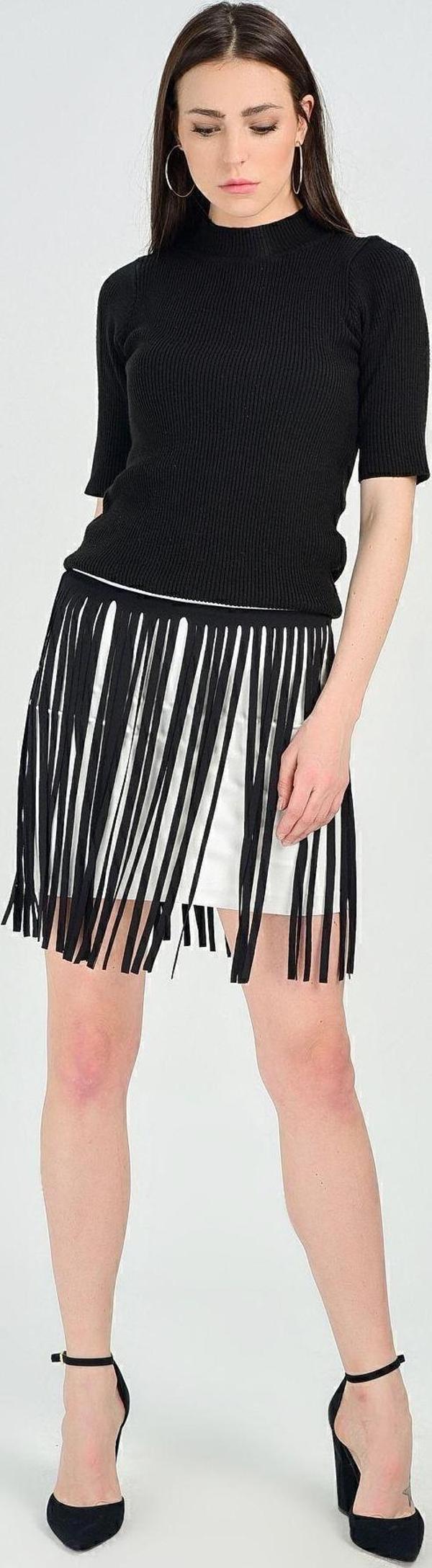 Sense Kisa Deri Püsküllü Celik Etek | Etk14332 Ekru - Image 1