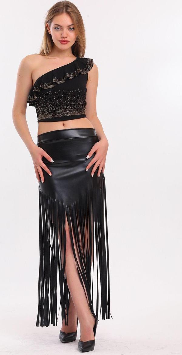 Sense Püsküllü Deri Etek | Etk33848 Siyah - Image 1