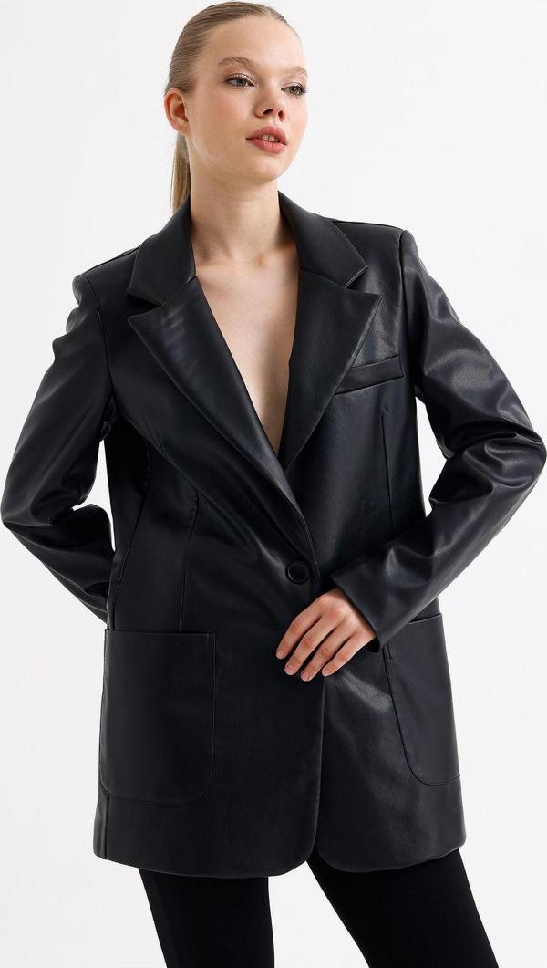 Sense Kadın Suni Deri Ceket | Ckt33554 Siyah - Image 1