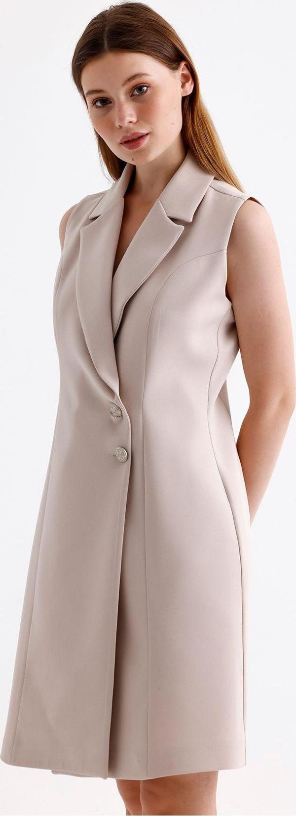 Sense İçi Astarlı Kolsuz Hürrem Uzun Ceket Elbise | Ckt35288 Taş - Image 1