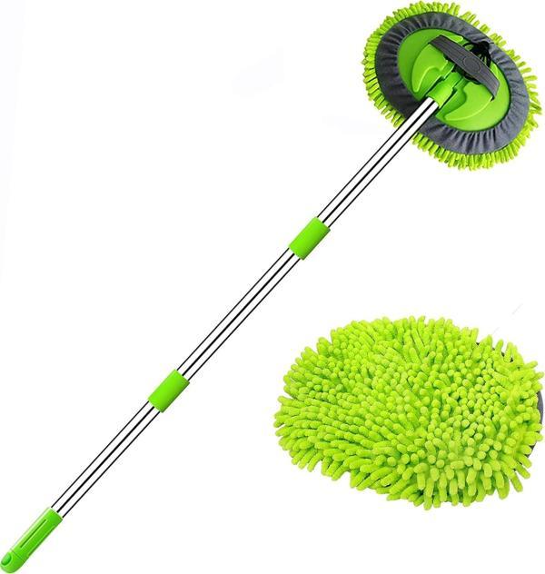 Uzun Saplı 2'si 1 Arada Mikrofiber Araba Yıkama Fırçası Mop Seti + 1 Yedek Başlık Hediye - Image 1