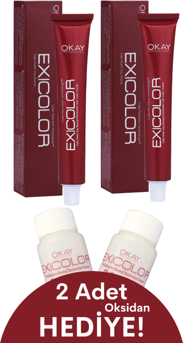 Exicolor Saç Boyası Tüp 60 Ml 6.3 Fındık Kabuğu 2 Adet (Oksidan Hediyeli 4'lü Set) - Image 1