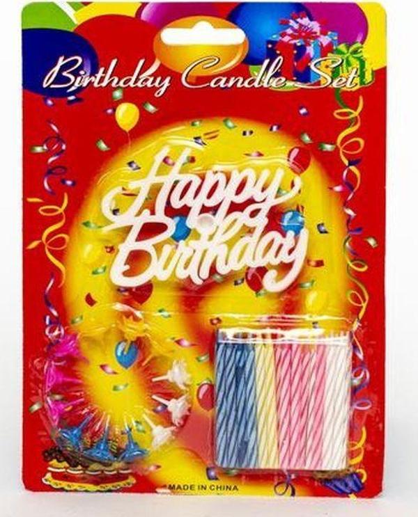 Rengarenk Mumlu Beyaz Happy Birthday Yazılı Doğum Günü Mumu 12 Adet - Image 1
