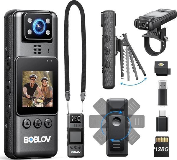 Boblov A23 Video ve Ses Kaydı Olan Vücut Kamerası 128GB Kompakt, 9 Saat Pil Ömrü - Image 1