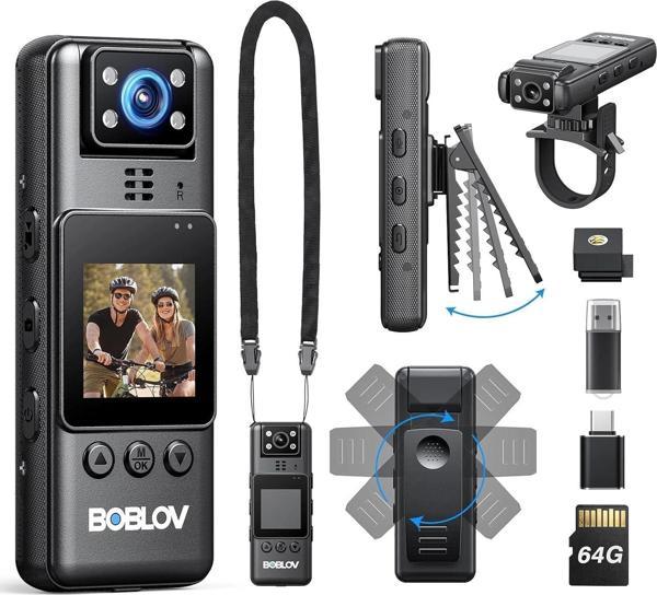 Boblov A23 Video ve Ses Kaydı Olan Vücut Kamerası 64GB Kompakt, 9 Saat Pil Ömrü - Image 1