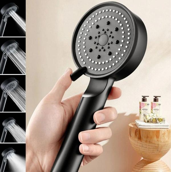 BUFFER® 5 Fonksiyonlu Yüksek Basınçlı Ayarlanabilir Siyah Duş Başlığı - Image 1