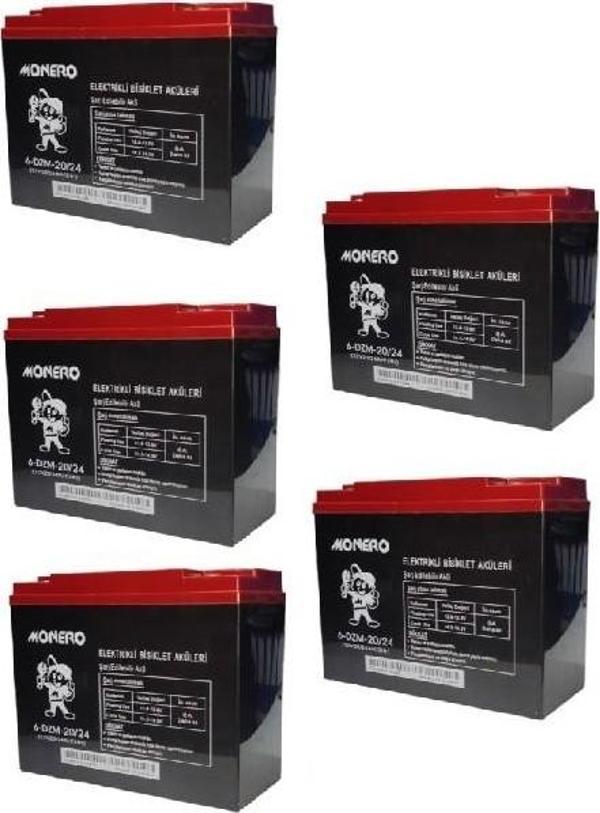 MONERO 12V-20 AMPER DİK  E-BIKE AKÜ 5'LÜ PAKET 24 amper ebatlarında EBATLAR: 180 x 78 x 170mm - Image 1