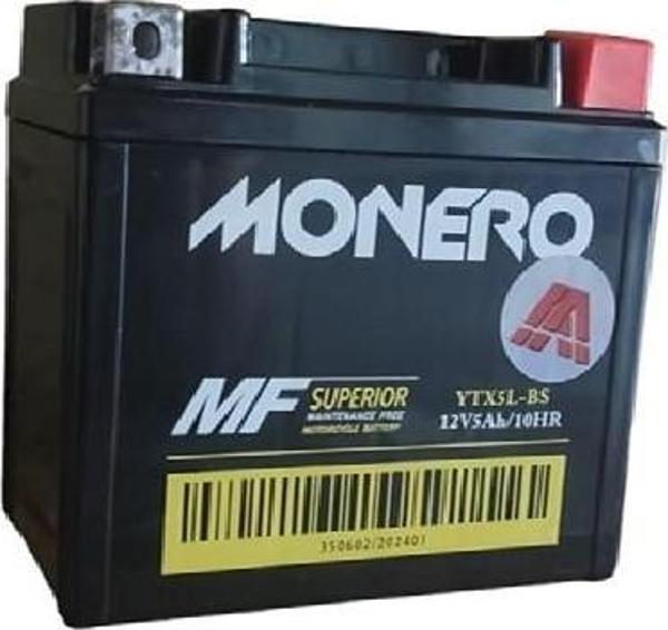 Monero 12V 5Ah Alçak/Yatık YTX5L - BS Motosiklet Aküsü EBATLAR: 113 x 68 x 105mm - Image 1