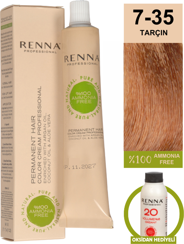 Renna Bitkisel Amonyaksız Saç Boyası 60 Ml 7-35 Tarçın Oksidan Hediyeli - Image 1