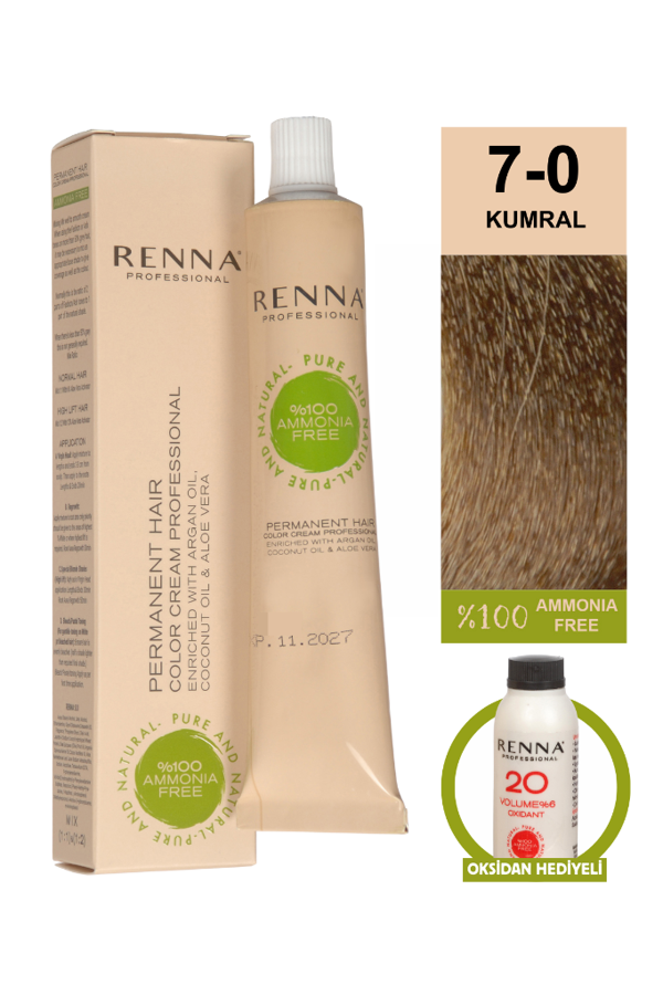Renna Bitkisel Amonyaksız Saç Boyası 60 Ml 7-0 Kumral Oksidan Hediyeli - Image 1