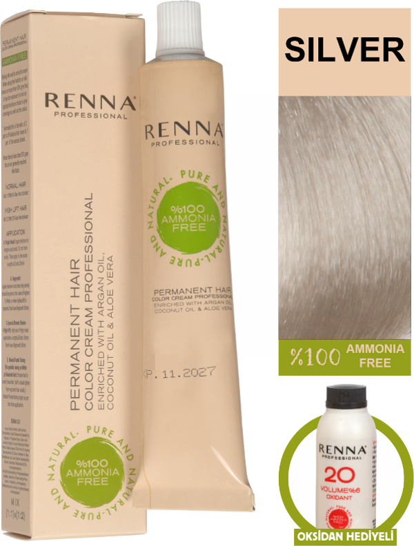 Renna Bitkisel Amonyaksız Saç Boyası 60 Ml Gümüş Oksidan Hediyeli - Image 1