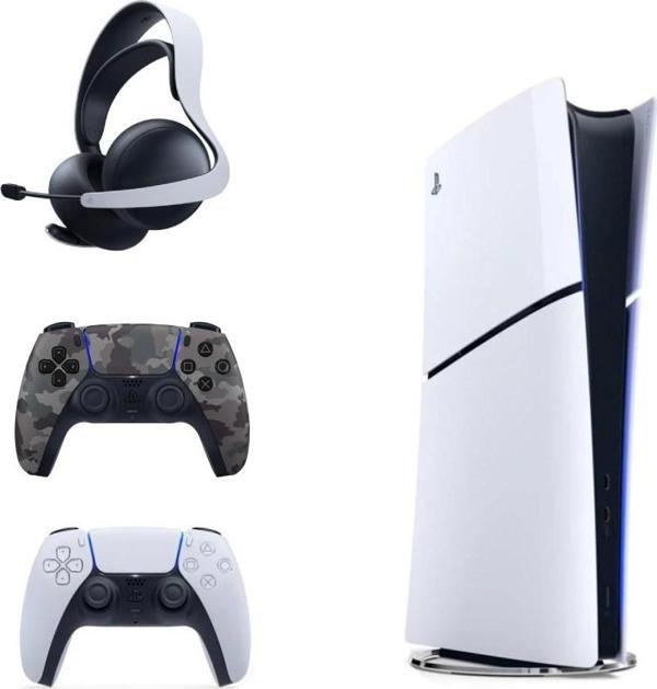 Sony Playstation 5 Slim İthalatçı Garantili + 2.  Kamuflaj  Dualsense + Pulse 3D Kablosuz Kulaklık - Image 1
