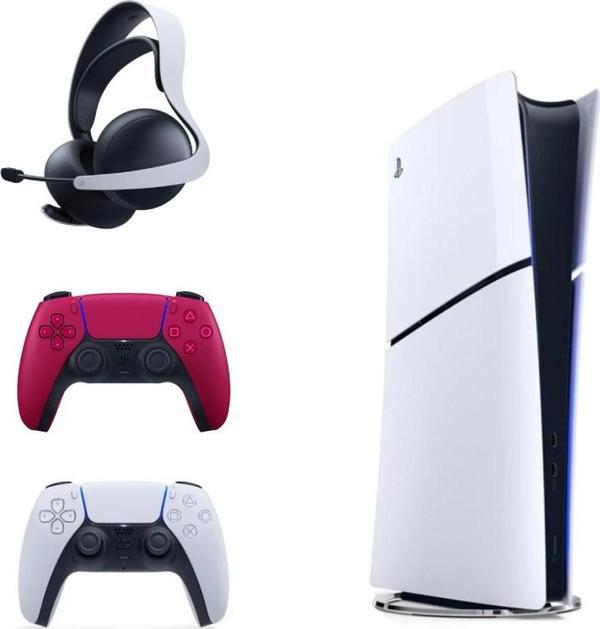 Sony Playstation 5 Slim İthalatçı Garantili + 2.  Kırmızı Dualsense + Pulse 3D Kablosuz Kulaklık - Image 1