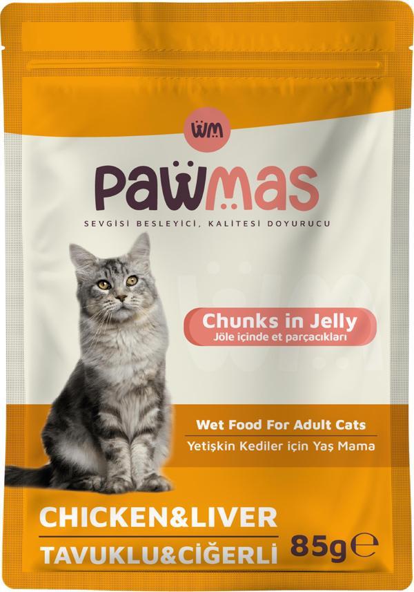 Pawmas Pouch Tavuklu Ve Ciğerli Yetişkin Kedi Yaş Maması 85 Gr  - Image 1