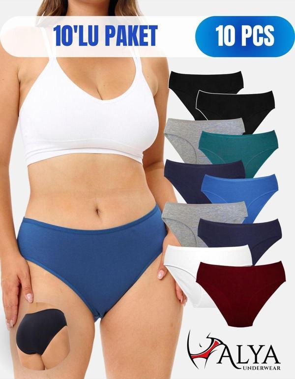 Kadın Külot Pamuklu Slip Renkli 10'lu Paket Yüksek Bel Iç Çamaşırı (MULTİCOLOR - X39) - Image 1