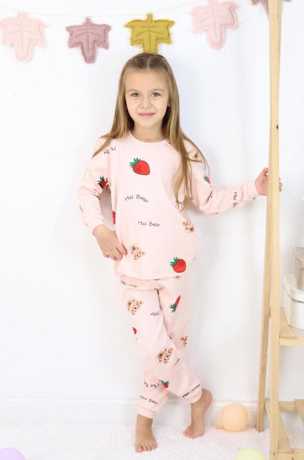 Kız Çocuk Orta Kalınlıkta Basic Baskılı Pijama Takımı - Image 1
