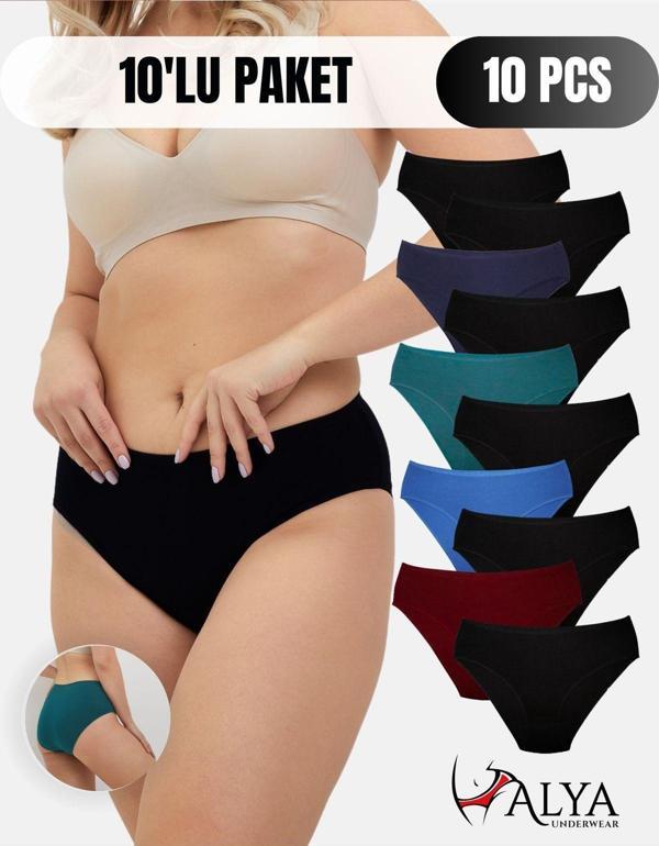 Kadın Pamuklu Renkli Bato / Hipster Slip Külot - Çok Renkli - 10'lu Paket - Image 1