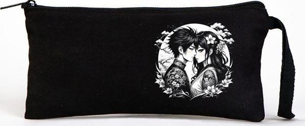 Beyaz Penguen Tattoo Bez Kalemlik Çanta 21X10 Cm Siyah - Image 1